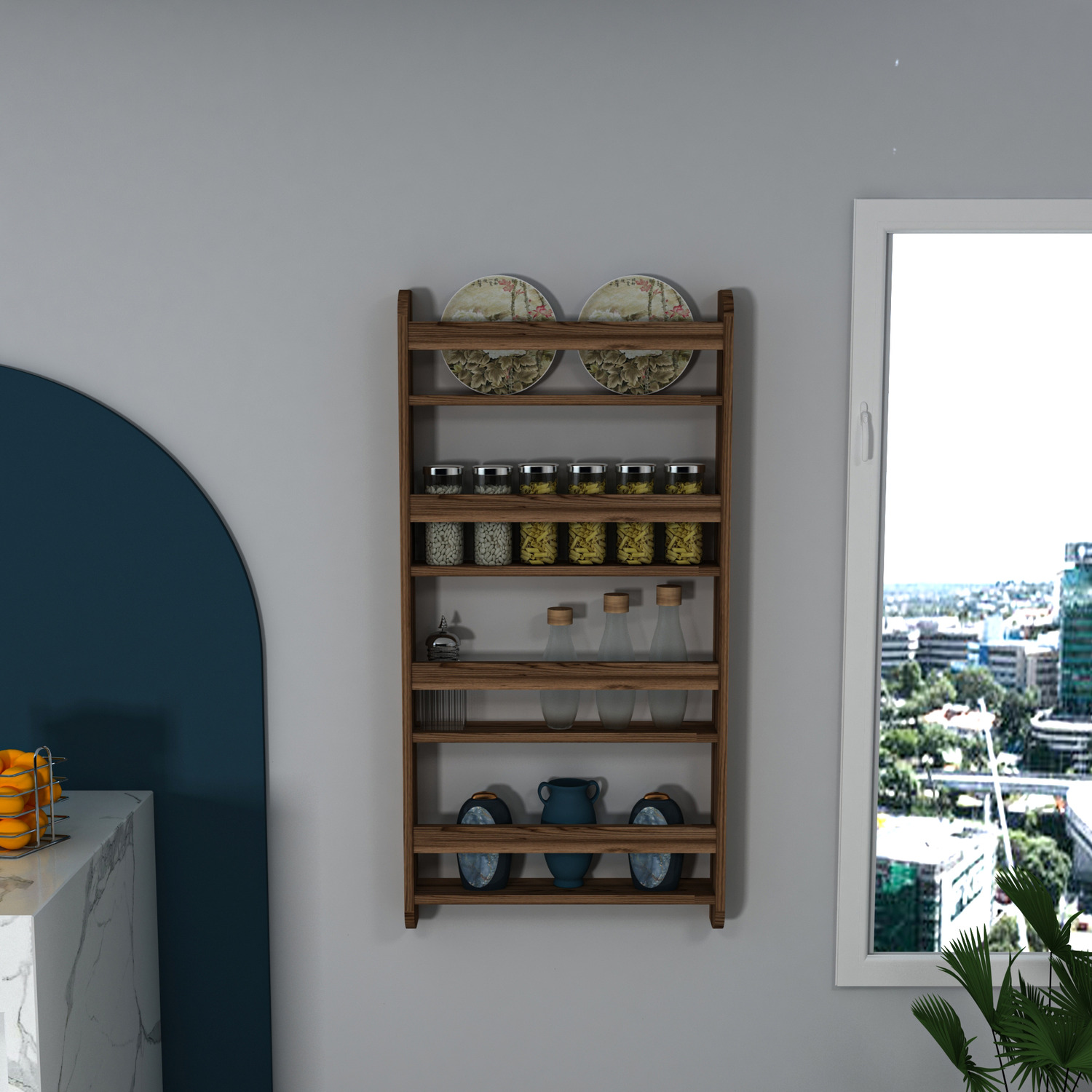 Alecto Kitchen Spice Rack - Light Walnut