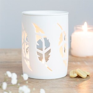 Ceramic Feather Cut Out Fragrance Oil Burner OR Wax Melts