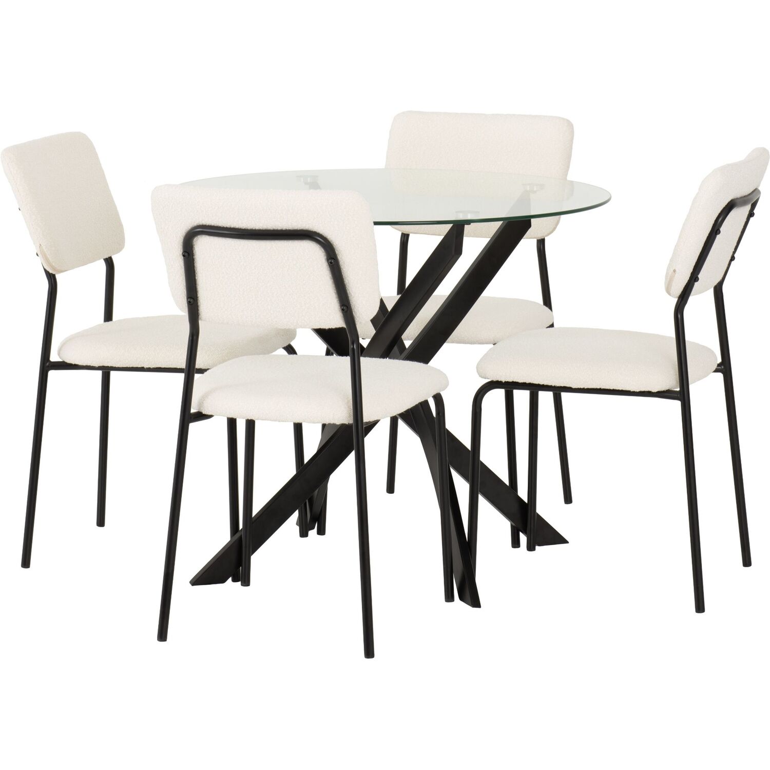 Sheldon Round Glass Top Dining Set - Ivory Boucle