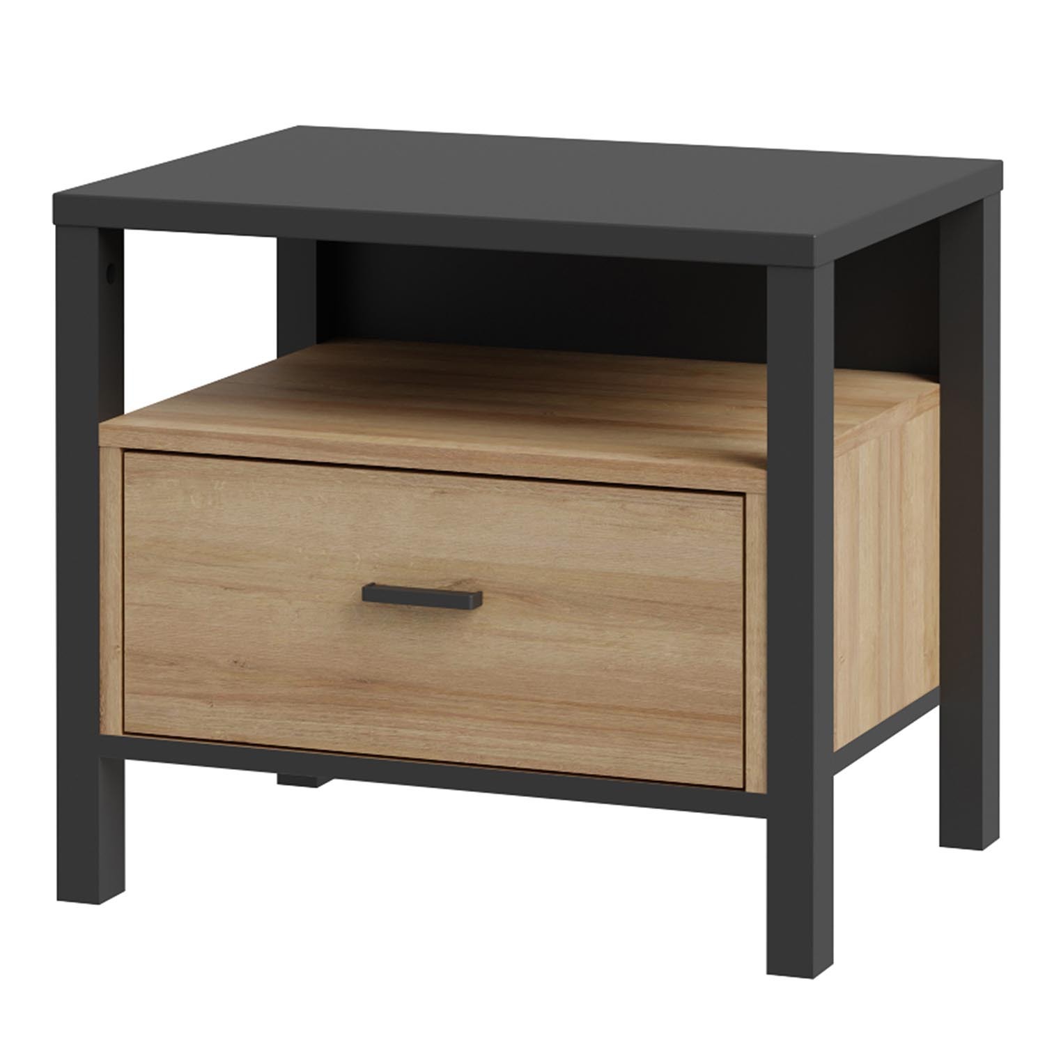 High Rock Bedside Table - Riviera Oak Black