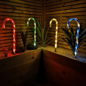 Set of 4 Battery Operated LED Candy Cane Stripe Path Lights