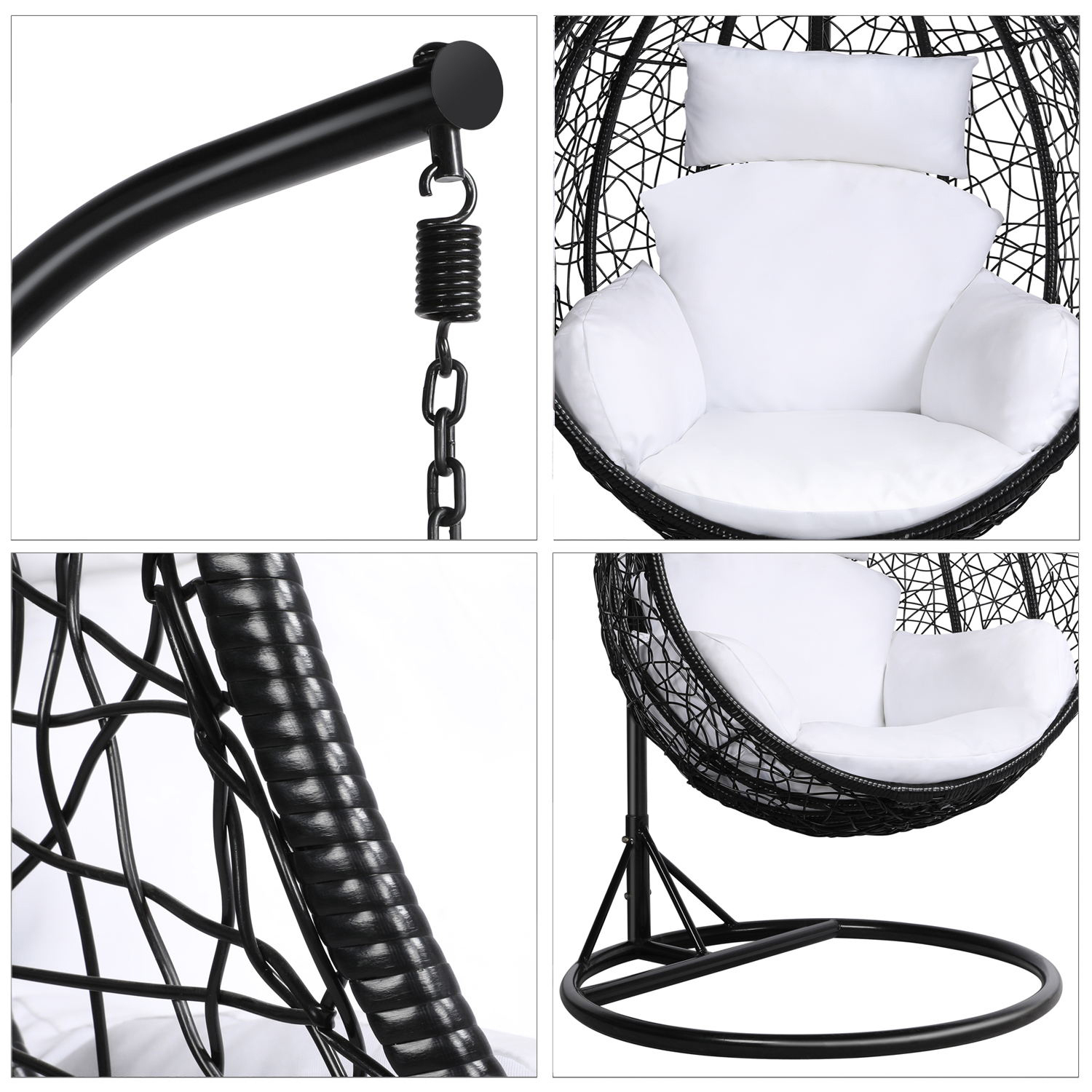 Garden Outdoor Indoor Swing Chair With Cushion - Black