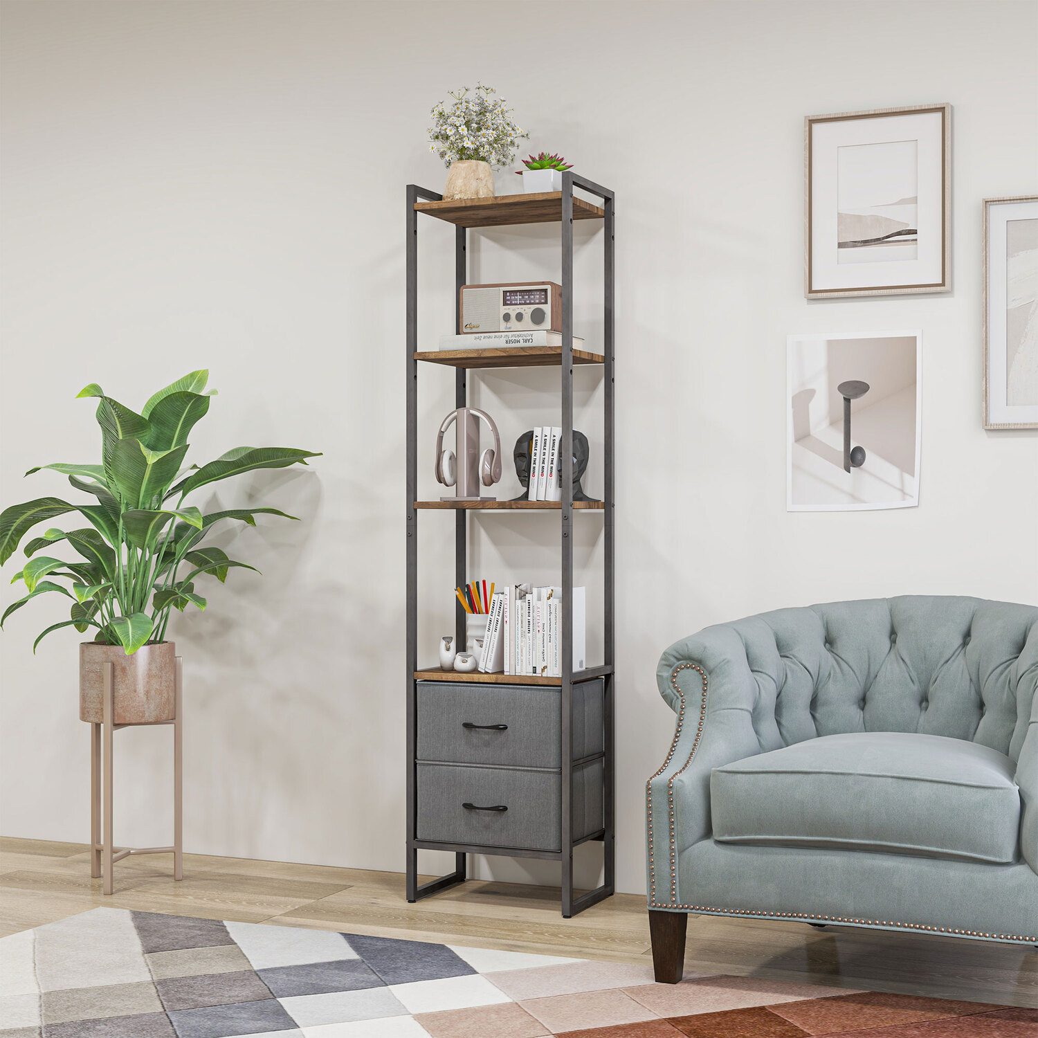 Image of HOMCOM 4 Tier Bookshelf with Drawers&hellip;