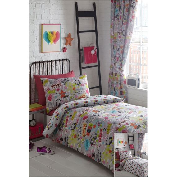 Dance Crew Multi Duvet Cover Set Reverisble Urban Graffiti