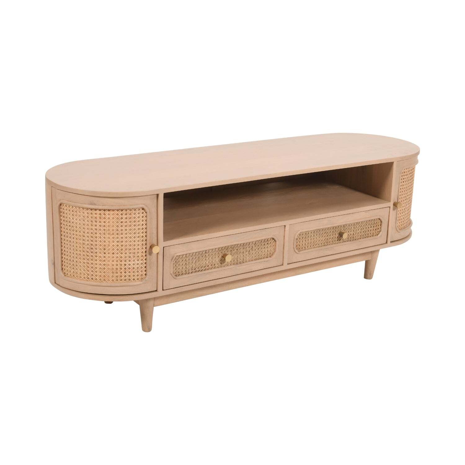 Berma Cane Mango Wood 2 Drawers And 2 Door Tv Cabinet Upto 60 Inch - Natural