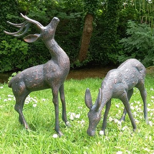 Medium Stag and Doe Deer Sculptures