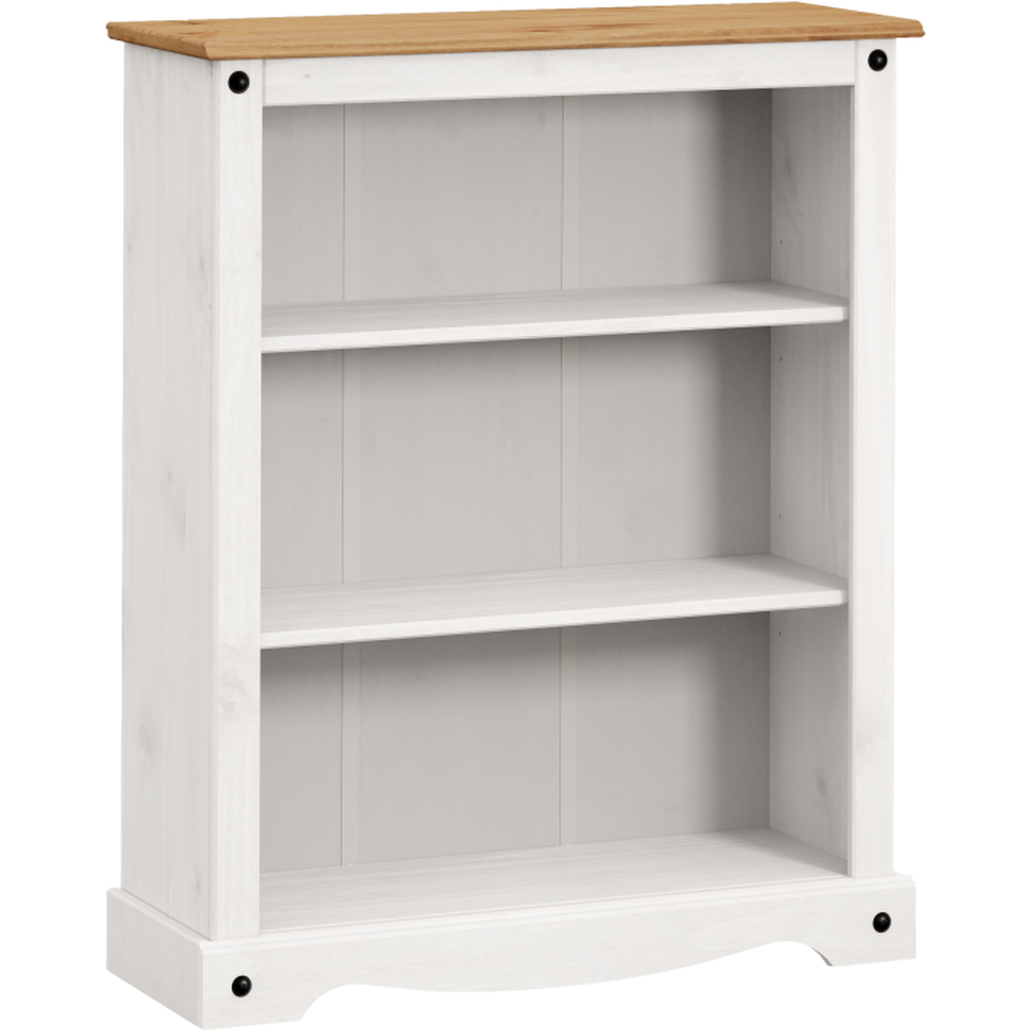 Corona Small Bookcase Solid Wood Pine Wooden Low Shelves - Distressed White Wax