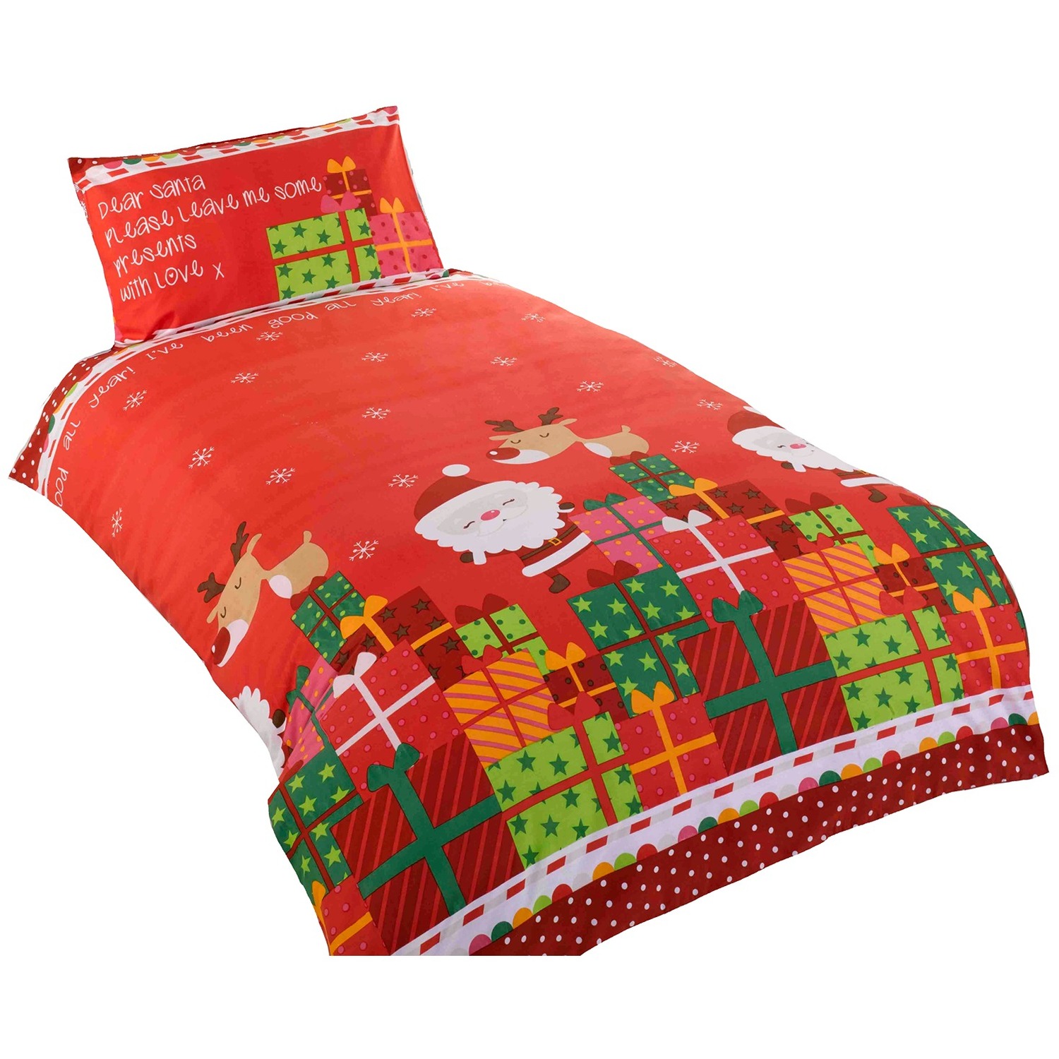 Dear Santa Christmas Polycotton Duvet Single With Pillowcase Multicolor - Multicolor Single
