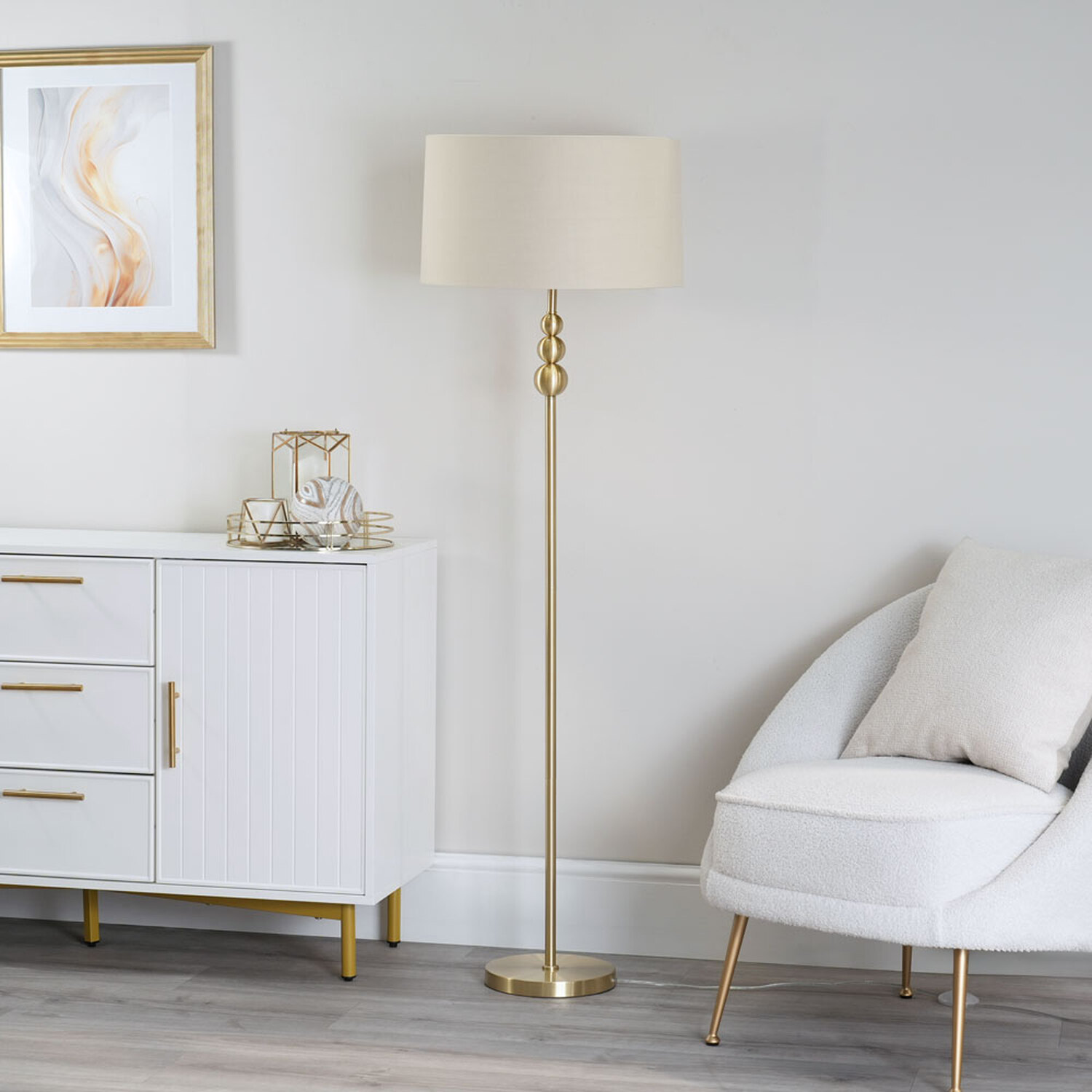 Image of Marissa Brushed Gold Floor Lamp with&hellip;