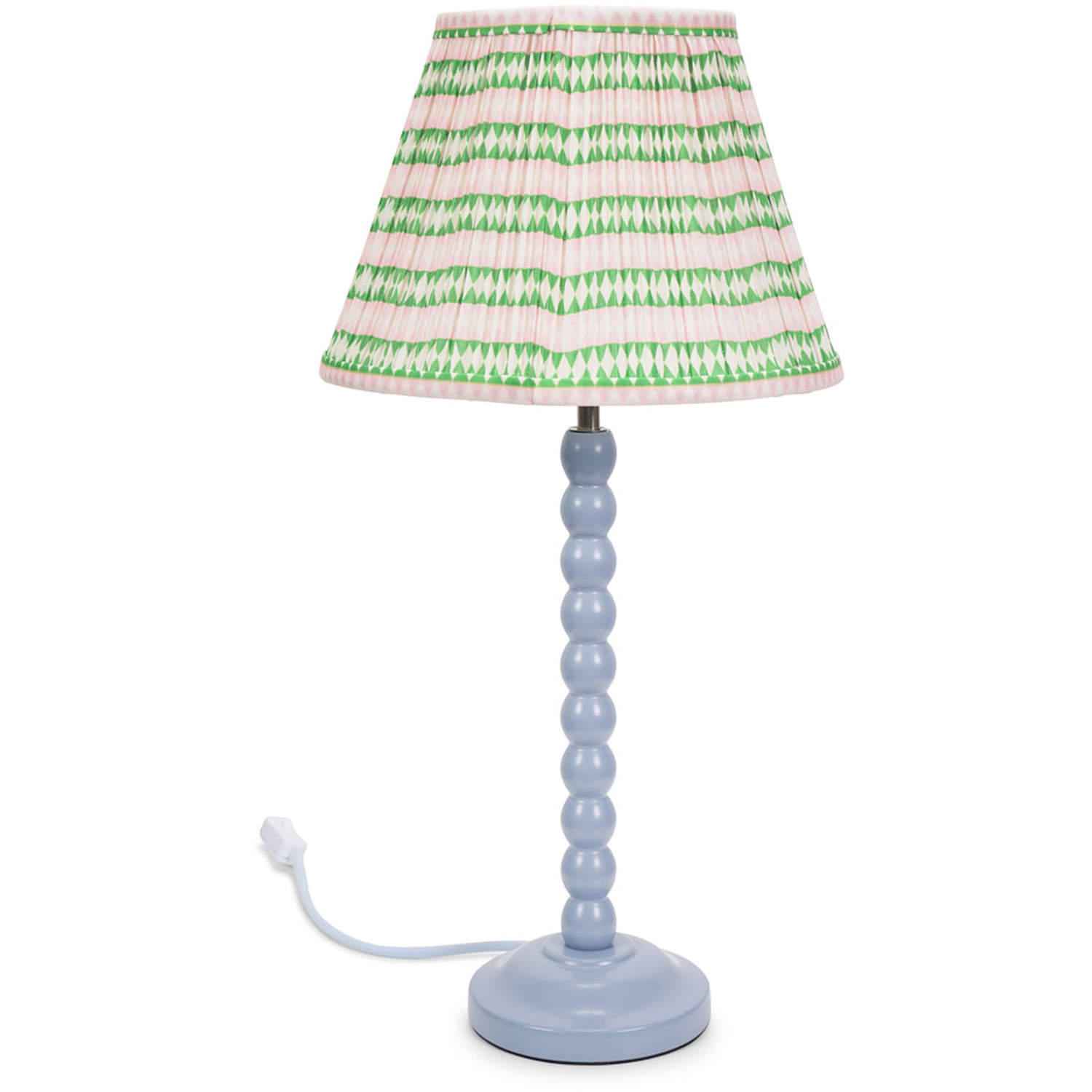 Bobbins Powder Blue Table Lamp with Tapered Fabric Pleated Shade and LED Bulb - Pink