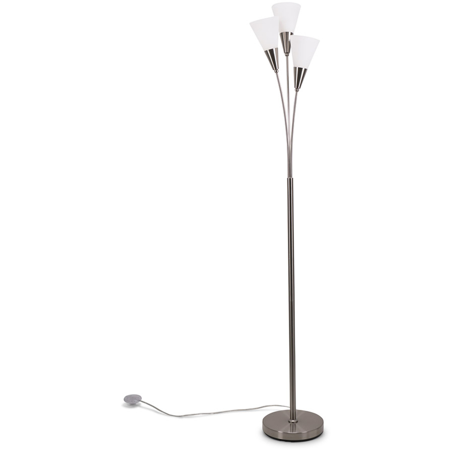 Kristina Frosted White Shade 3 Way Metal Uplighter Floor Lamp with LED Bulbs - Silver