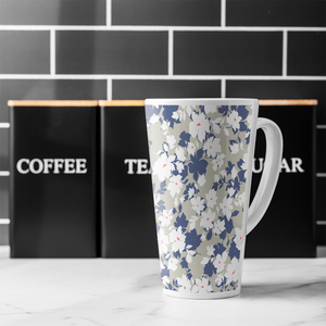 Grey Purple  White Flowers Latte Mug