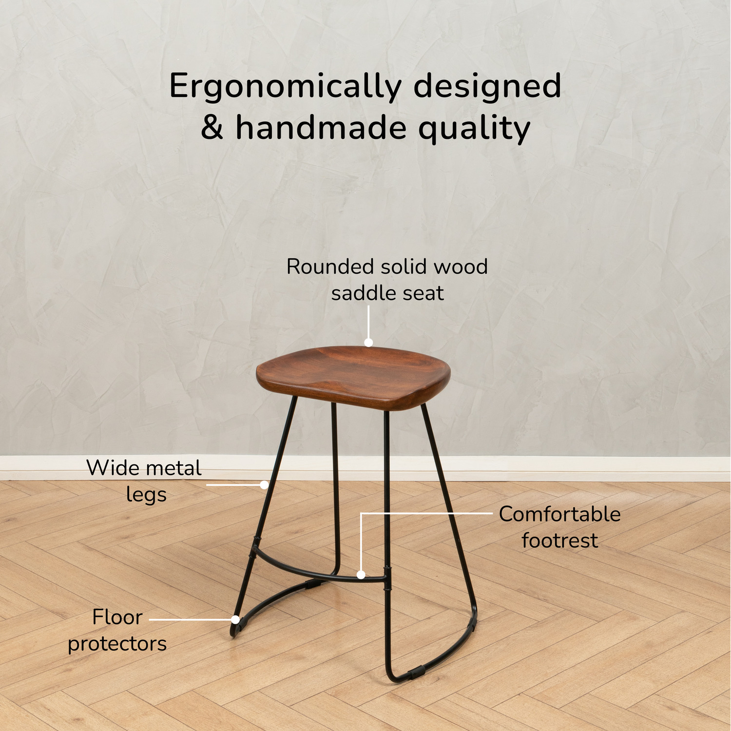 Ember Round Saddle Seat Solid Wood Counter Stool - Walnut 61cm