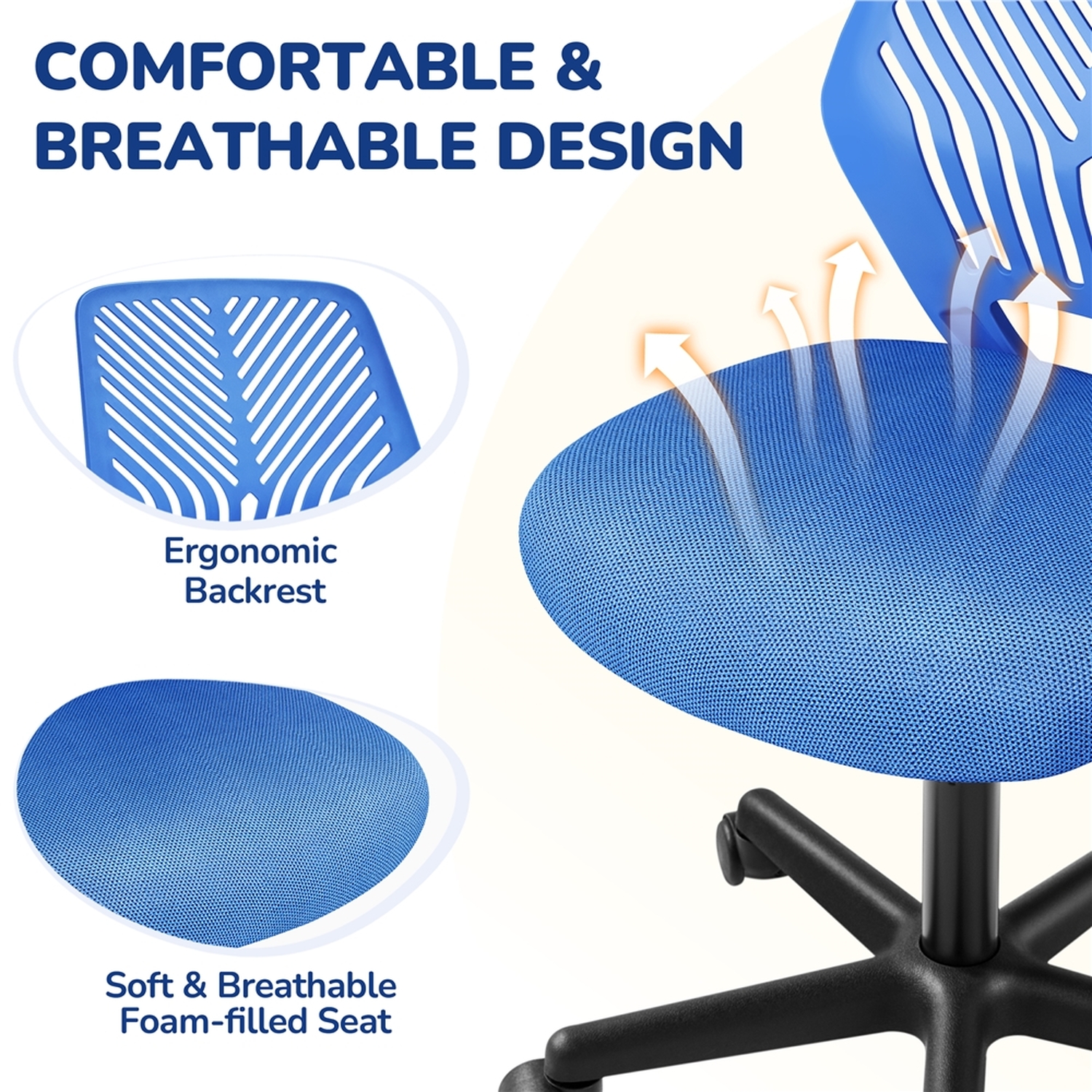 Armless Adjustable Office Chair - Blue