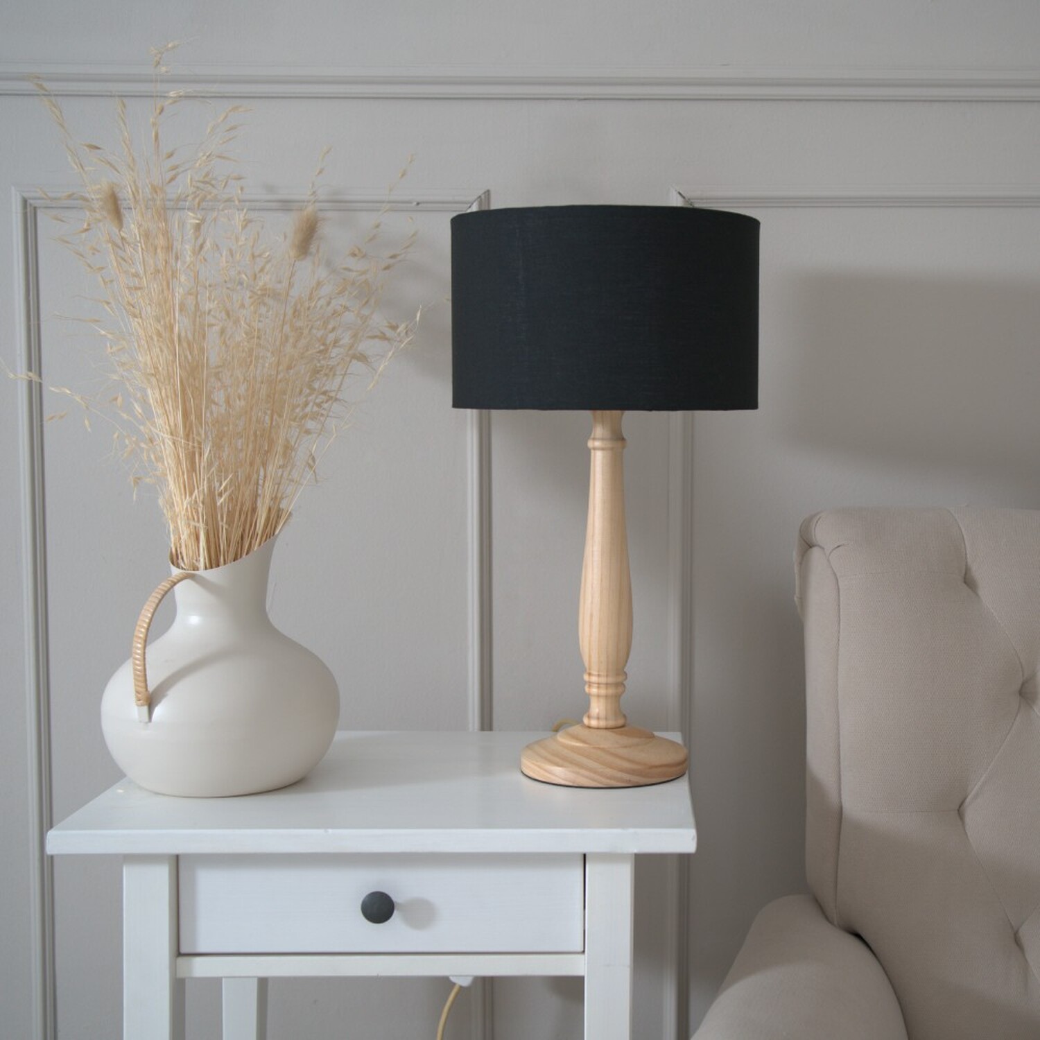Image of Victoria Light Wood Table Lamp Drum&hellip;