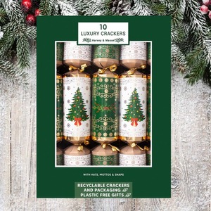 10 Luxury Christmas Tree Crackers Green Gold Xmas Crackers 14 Inch