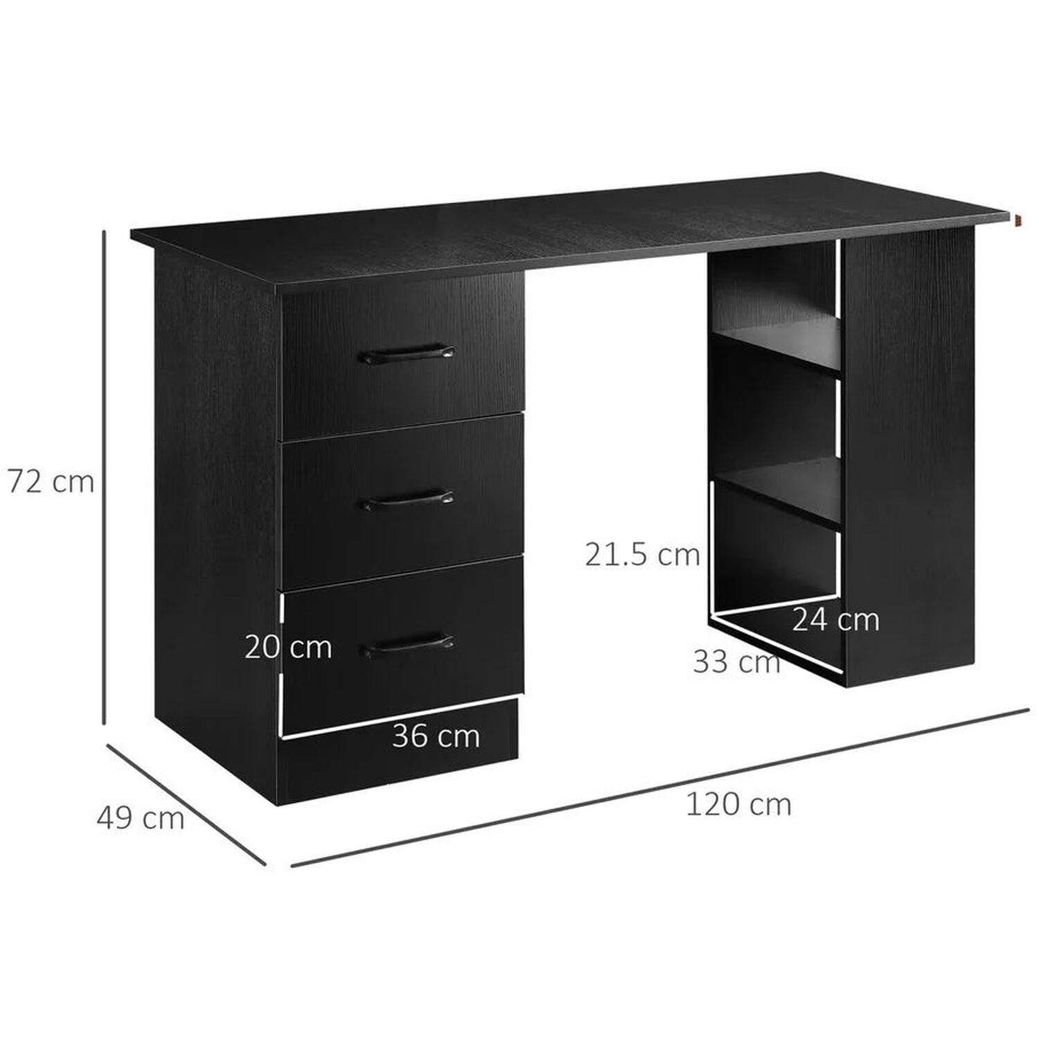 Industrial Computer Desk With Drawers - Black