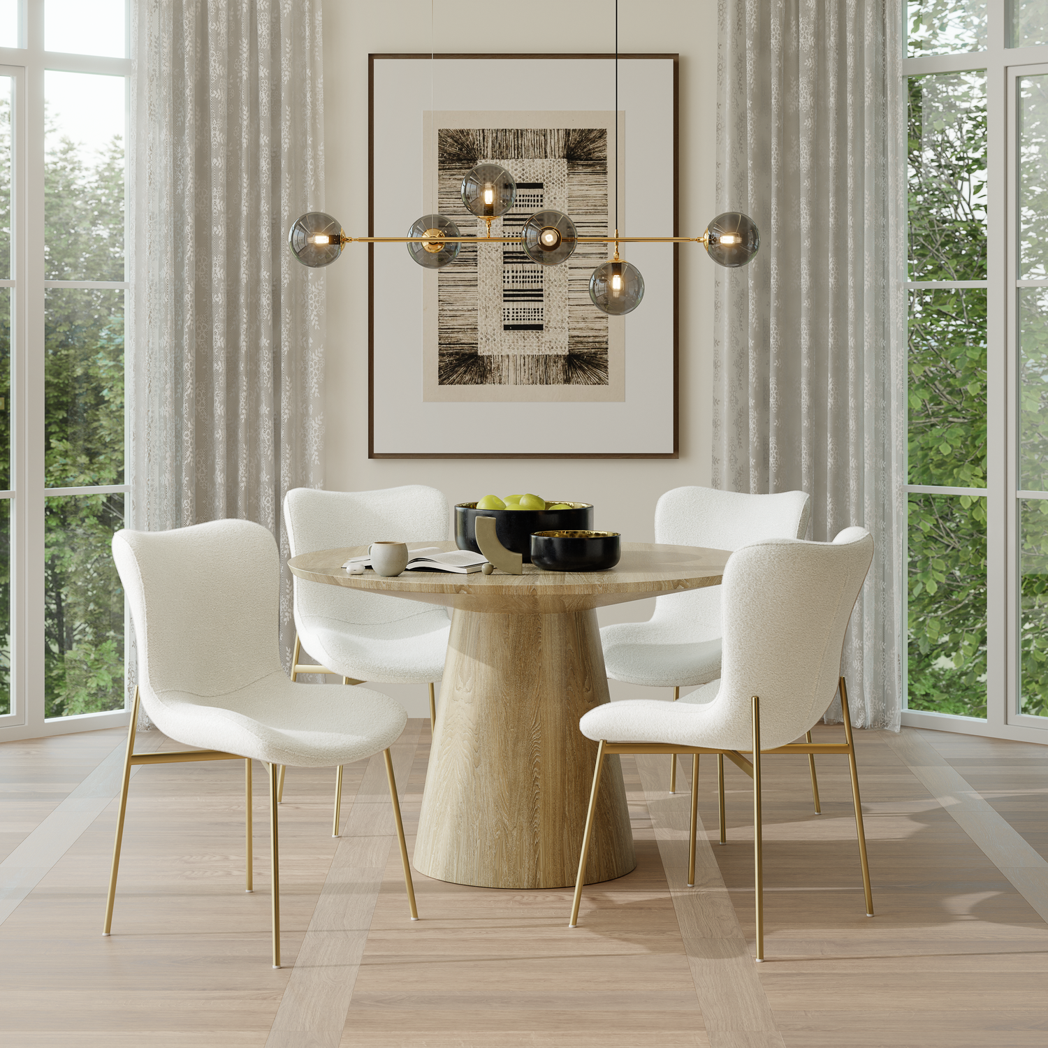 Dining Chair Tessa - Ergonomic High Backrest - Boucle White Gold 2