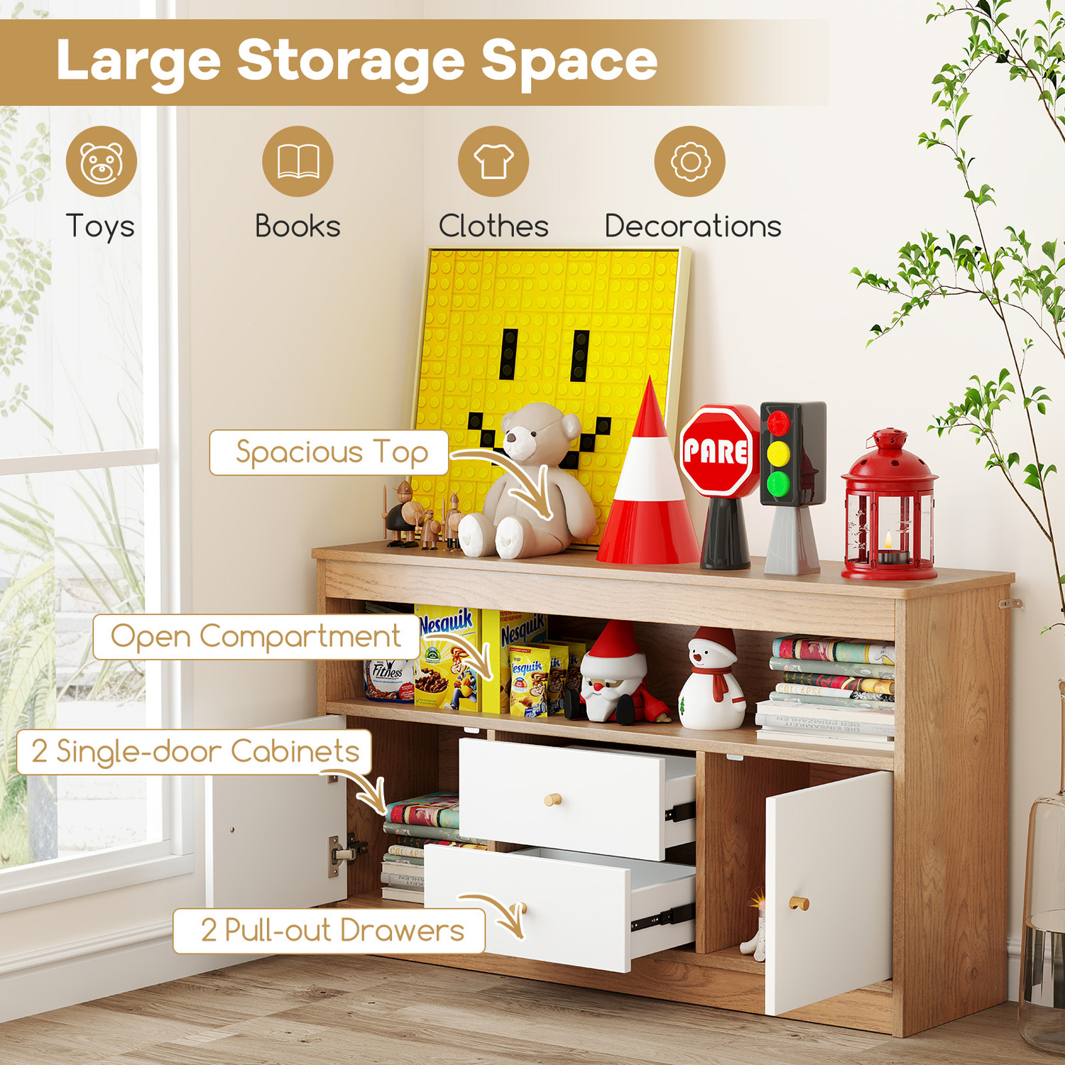 Kids Toy Organizer Bookshelf Storage Chest - Brown