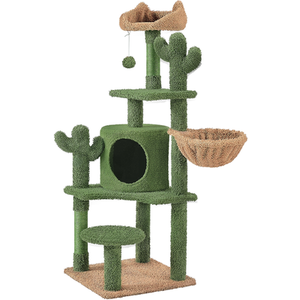 Green / Particle Board, Fabric, Plush, Sisal Cactus Cat Tree with Natural Sisal shot 7257575