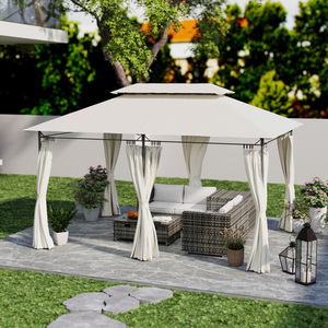 Outsunny 3 x 4m Garden Gazebo, Double Roof Metal Gazebo with Sides, White