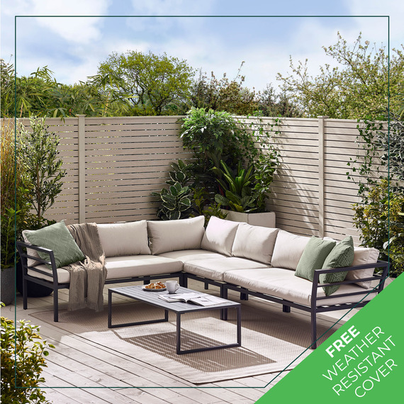 Metal Outdoor Sofa Set - Montenegro Grey Metal Corner Sofa and Table - 6 Seat