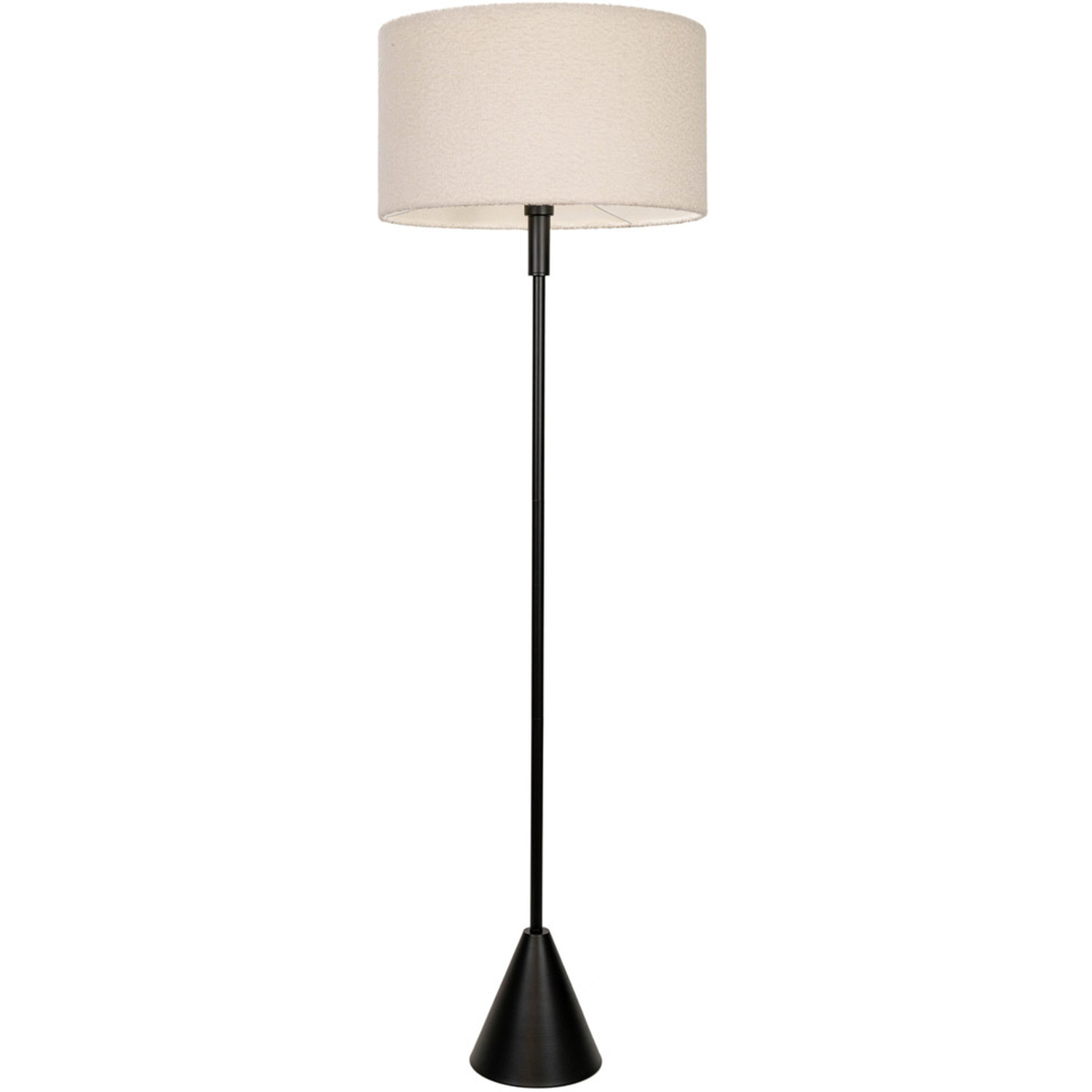 Mitch Black Wood Triangle Floor Lamp with Boucle Drum Shade and LED Bulb - Cream