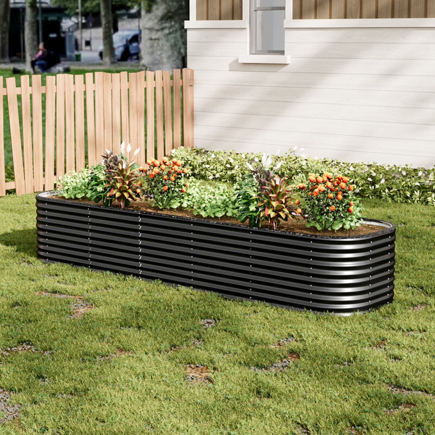 Oval Metal Flower Bed 320*80*56cm - Anthracite