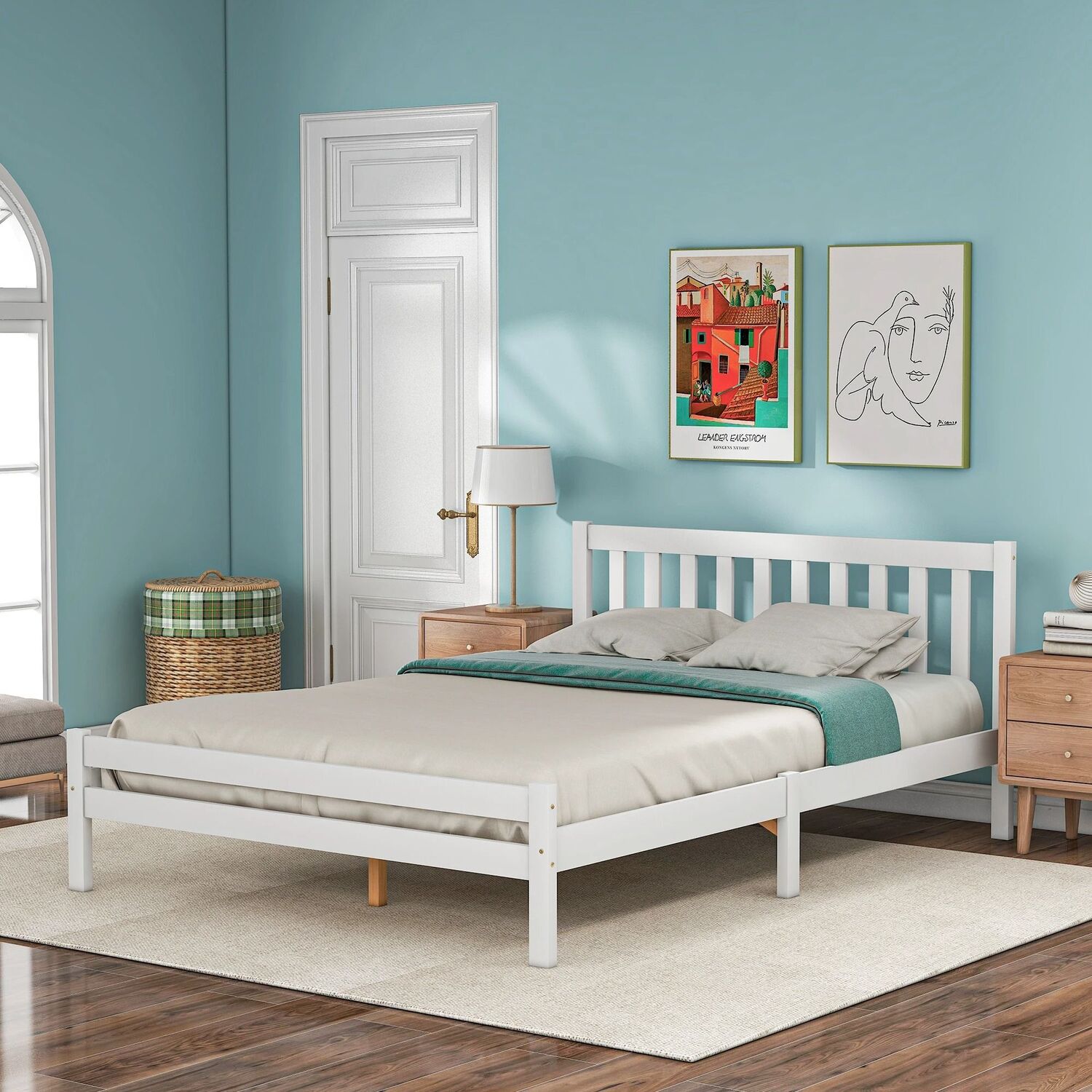Double Wooden Bed Frame For Bedroom - White