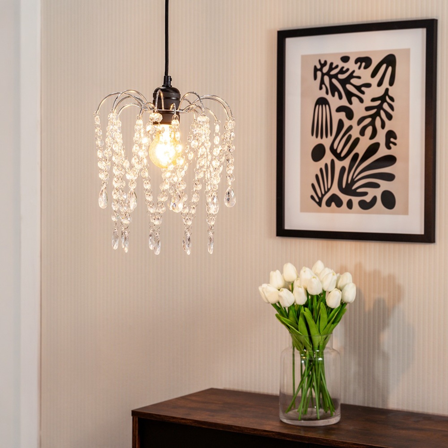 Blanche Acrylic Jewel Droplet Chandelier Ceiling Light Shade and LED Bulb - White