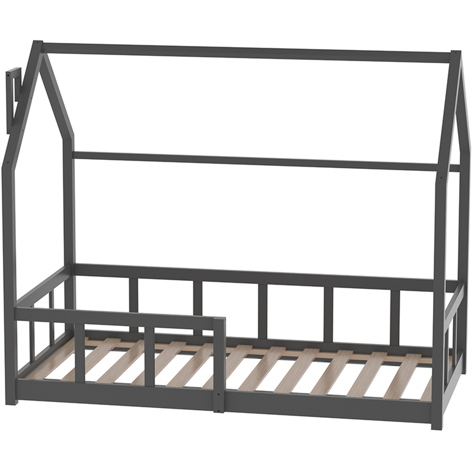 Children S Pine Wood Bed Frame With Safety Rails - Grey