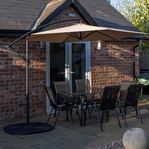 6 Person Rectangular Glass Top Table with Banana Parasol and Base