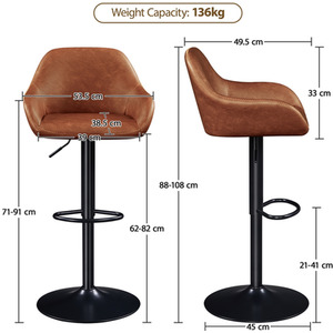 Brown Yaheetech 2PCS PU Leather Bar Stools with Backrest shot 9171397