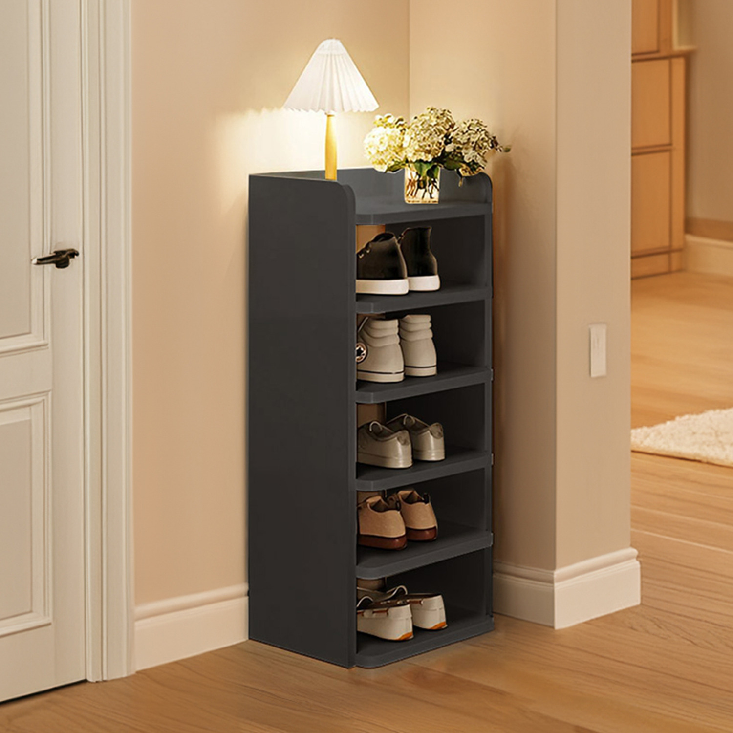 6-tier Shoe Storage Slim Vertical Rack For Entryway - Sesame Black