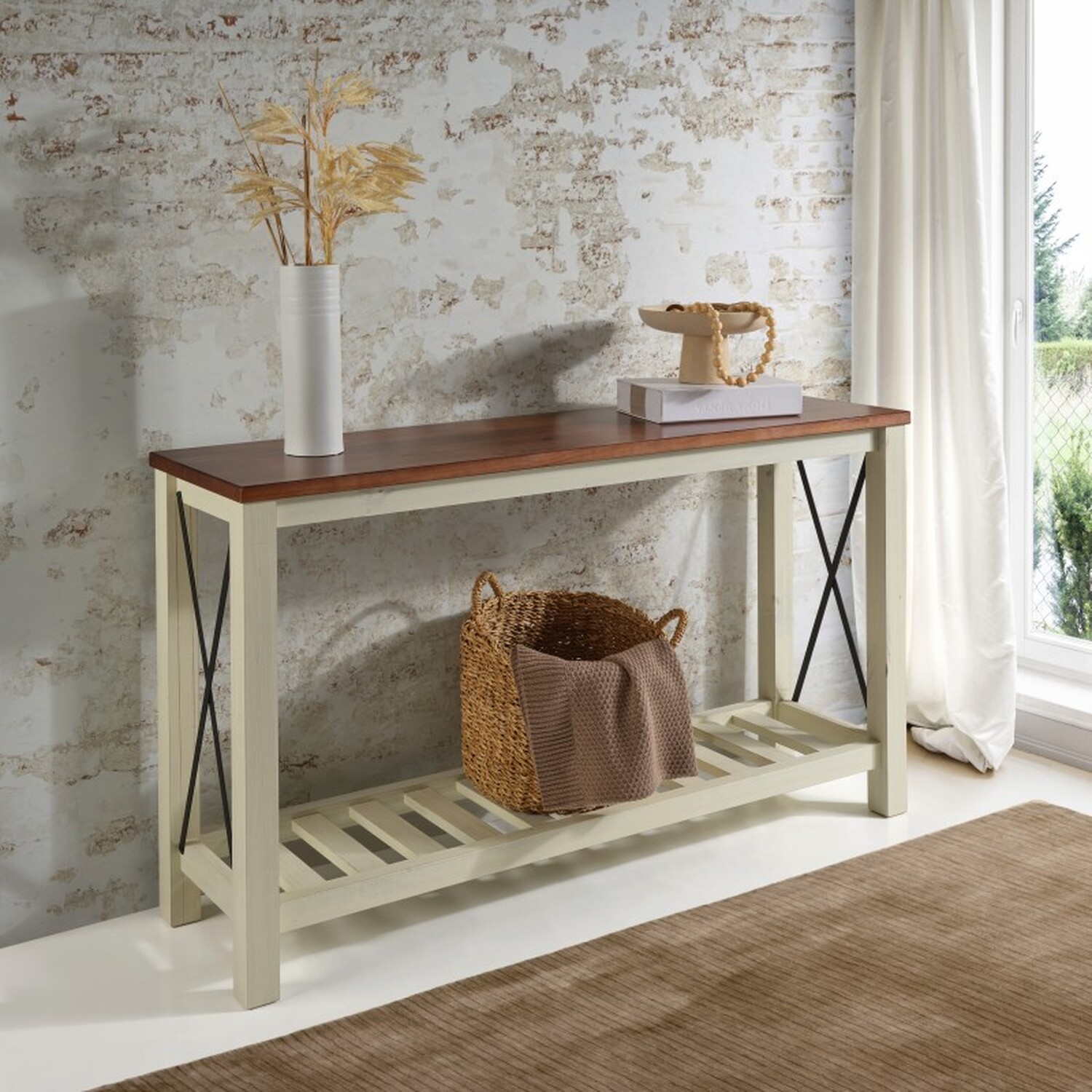 Cottage Console Table Sideboard Hallway Stand Solid Wood Wooden - White