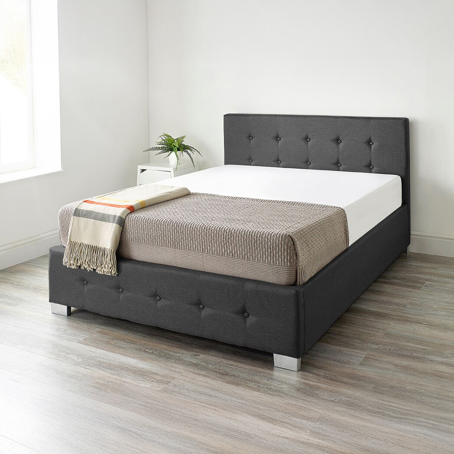 Aspire End Lift Ottoman Storage Bed - Black Linen Fabric / Small Double