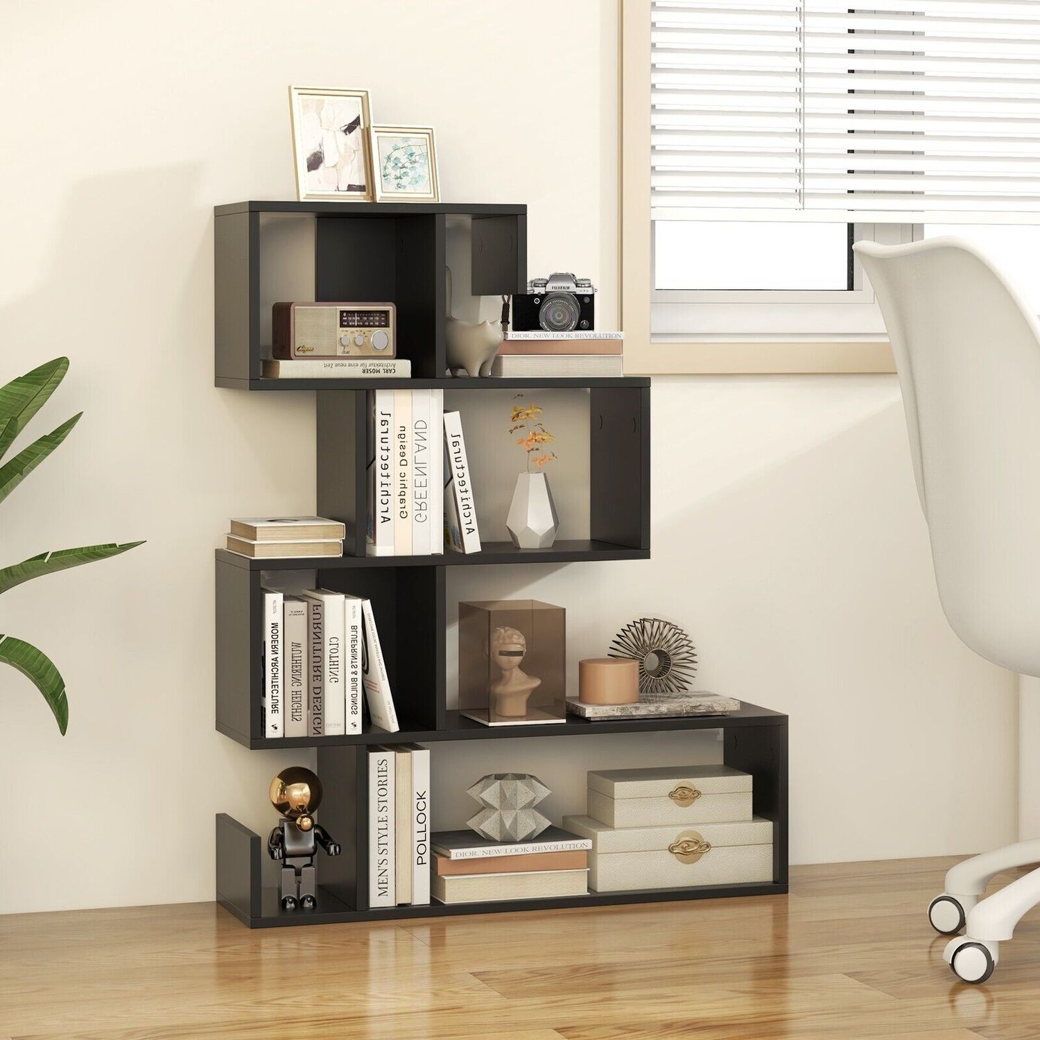 5-tier Bookshelf Geometric Bookcase - Black
