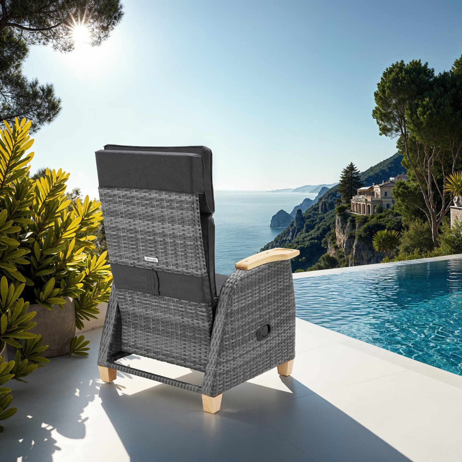 Garden Chair Pescara - Reclining Adjustable Footrest Thick Padding - Grey 2