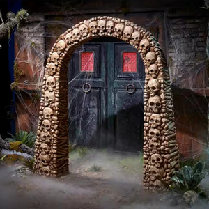 7.5ft Tall Skull and Bones Halloween Entrance Archway Decoration