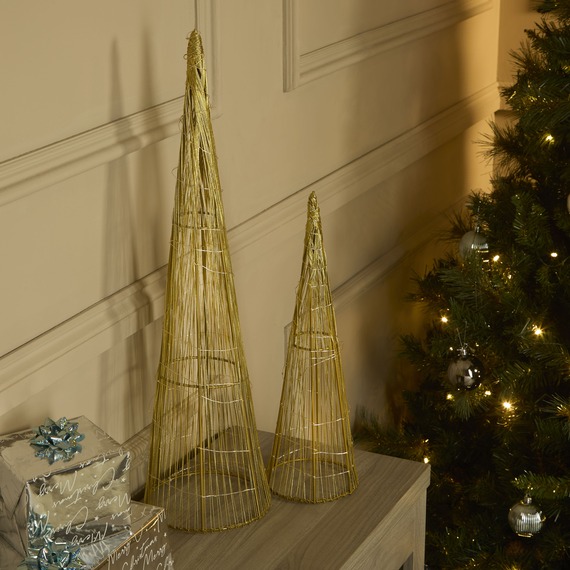 Christmas Gold Frame LED Trees - 2pc Set