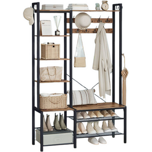 Coat Rack Stand with Shoe Storage and Shelves