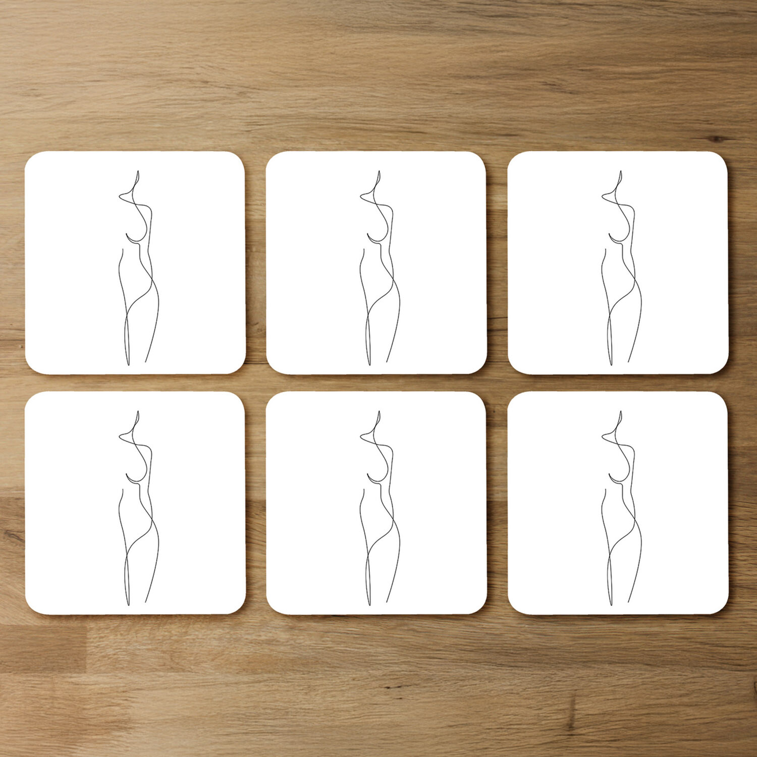 line art drawing of woman Designer Coaster Set - White