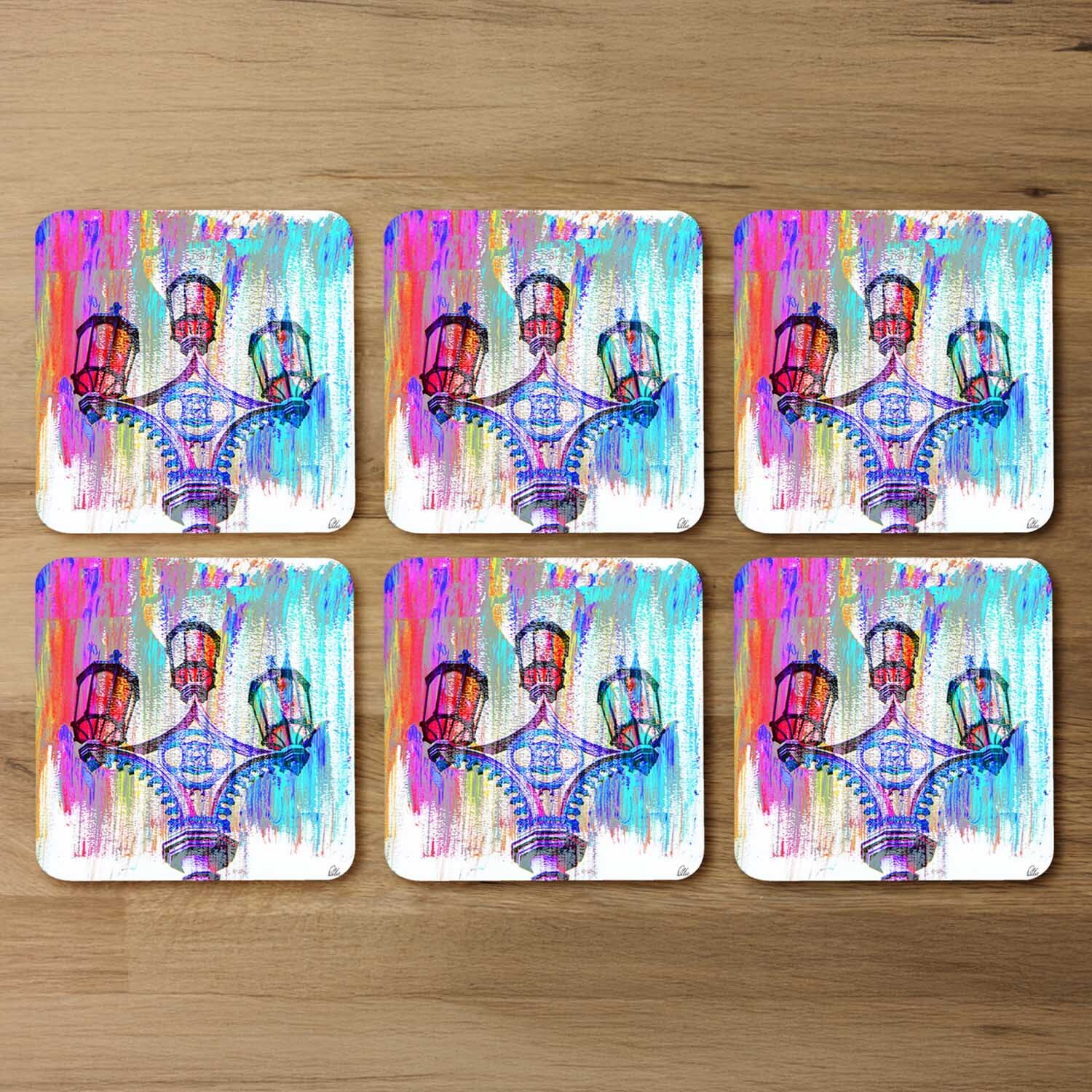 Big Ben Street Lamps Coaster - Blue