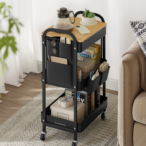 3-Tier Storage Trolley, Rolling Utility Cart with Table Top