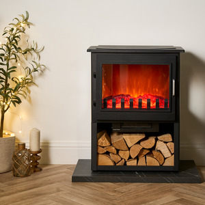 Sureflame Marlow 3-Sided Electric Stove with Log Storage in Black