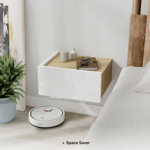 White, Oak Wall Bedside Table with Drawer Handleless Nightstand shot 11999144