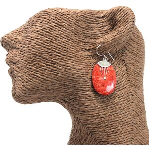 Elegant 925 Silver Coral Oval Earrings