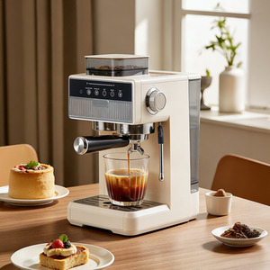 Espresso Coffee Machine with Integrated Coffee Grinder and Milk Frother