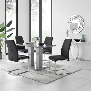 Imperia Modern Grey High Gloss Dining Table 4 Lorenzo Chrome Chairs Set