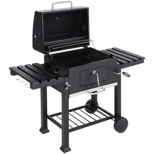 Darphe Outdoor Charcoal BBQ Grill Trolley with Double Side Shelves
